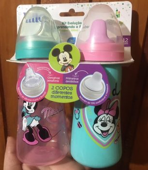 Kit 2 Copos Colors Bico De Silicone Disney Minnie Rosa Lillo