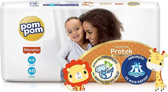 Fralda Pom Pom Derma Protek Hiper com 60 Unidades, Pom Pom, Laranja, Extra Grande