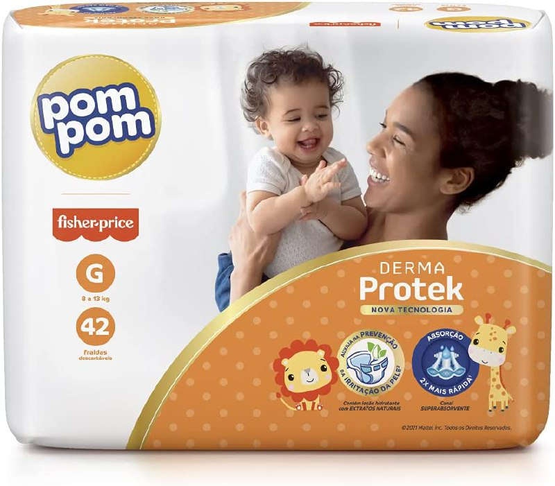Fralda Pom Pom Derma Protek Mega G 42Un, Pom Pom, Laranja, Grande
