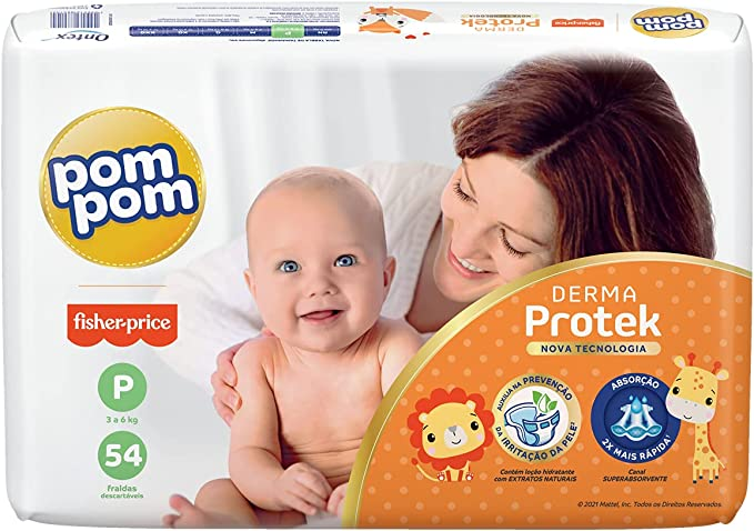 Fralda Pom Pom Derma Protek Mega P 54Un, Pom Pom, Laranja, Pequeno*