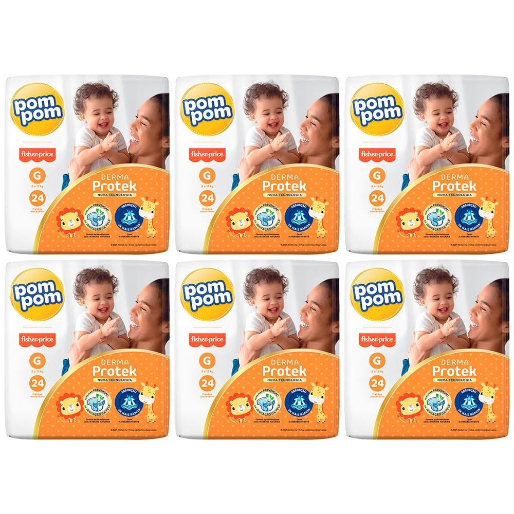 Fralda Pom Pom Protek Derma Jumbo Tamanho G – 144 Unidades