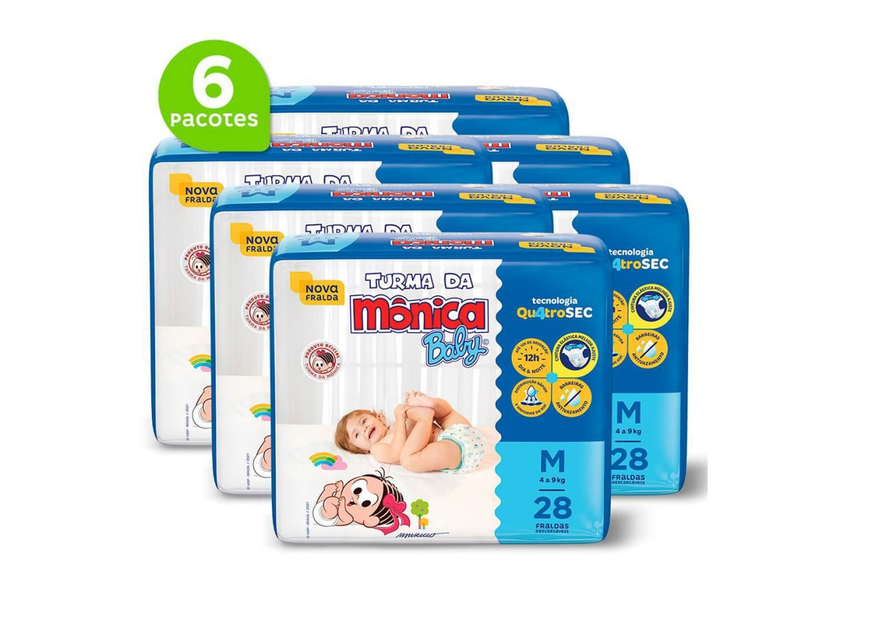 Fralda Turma da Mônica Baby Jumbo M 168 Unidades