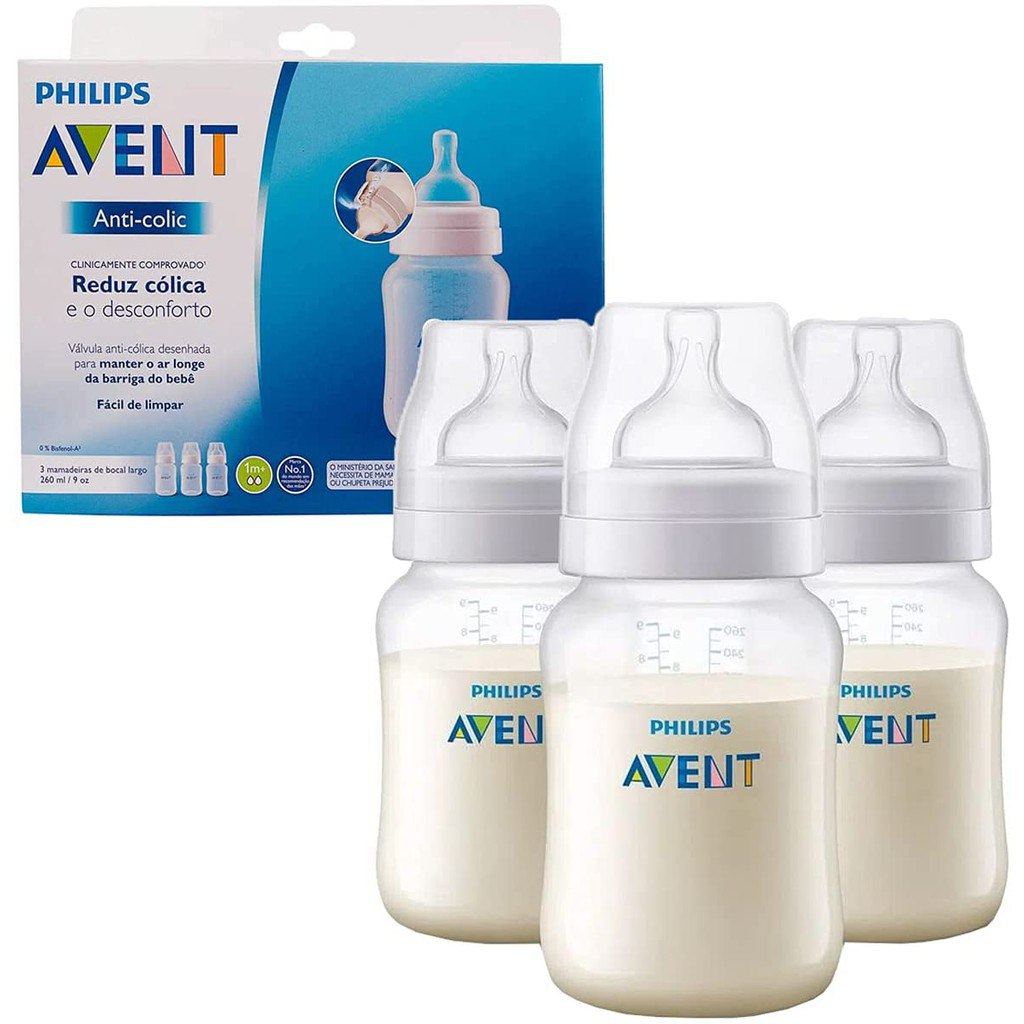 Kit 3 Mamadeiras Anti-Colic 260ml, Philips Avent