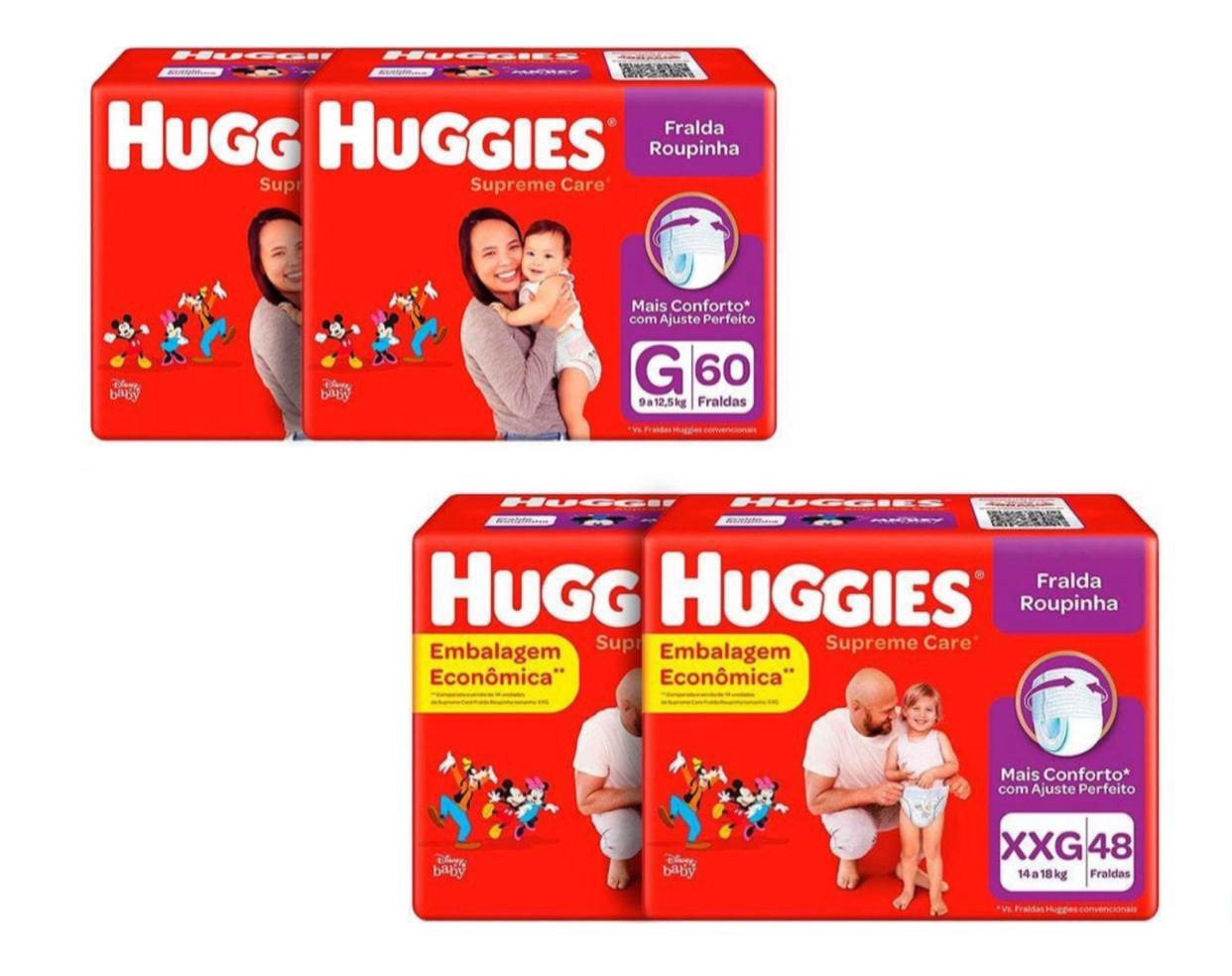 Kit com 2 Pacotes de Fraldas Huggies Roupinha Supreme Care