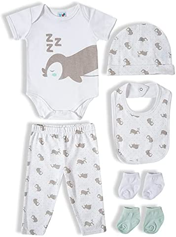 😍 Kit Essencial 7 Peças Body Manga Curta Calça Babador Touca 3 Meias, TipTop