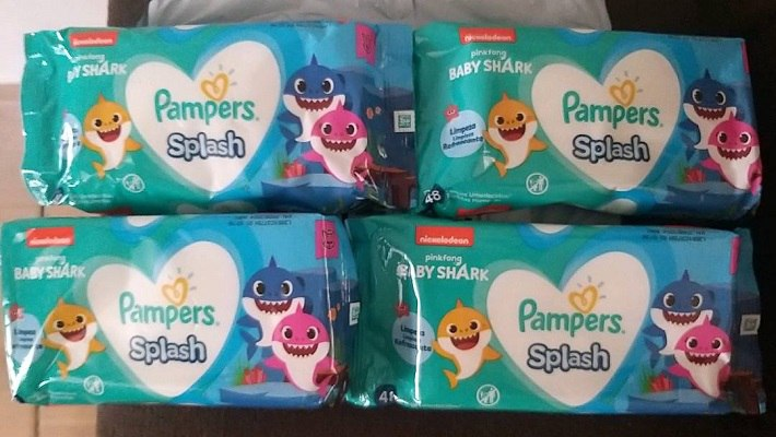 Lenços Umedecidos Pampers Splashers Baby Shark 192 Unidades