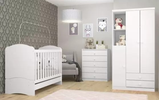 Quarto de Bebê com Guarda-Roupa, Cômoda, Berço 3 em 1 Lápis de Cor Expresso Móveis