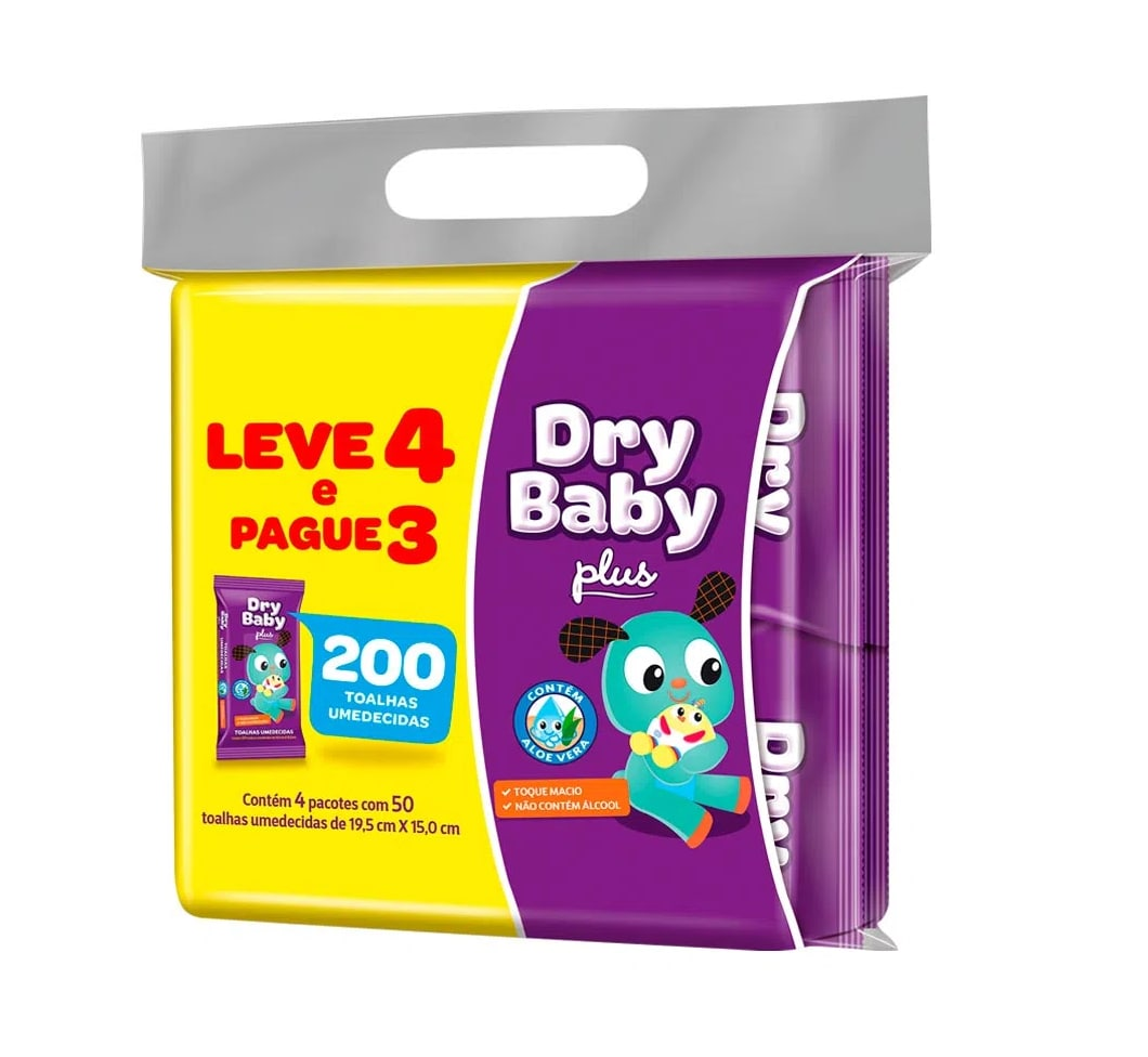 Toalha Umedecida Dry Baby 200 unidades