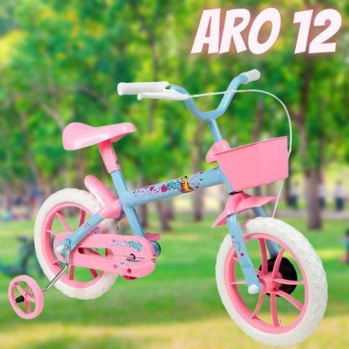 Bicicleta Infantil Aro 12 Verden Bikes Paty - Azul Bebê e Rosa com Rodinhas