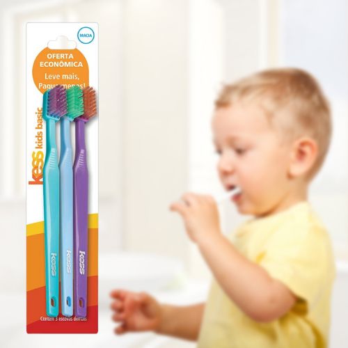 Combo Infantil com 3 Escovas, Kess, Multicor