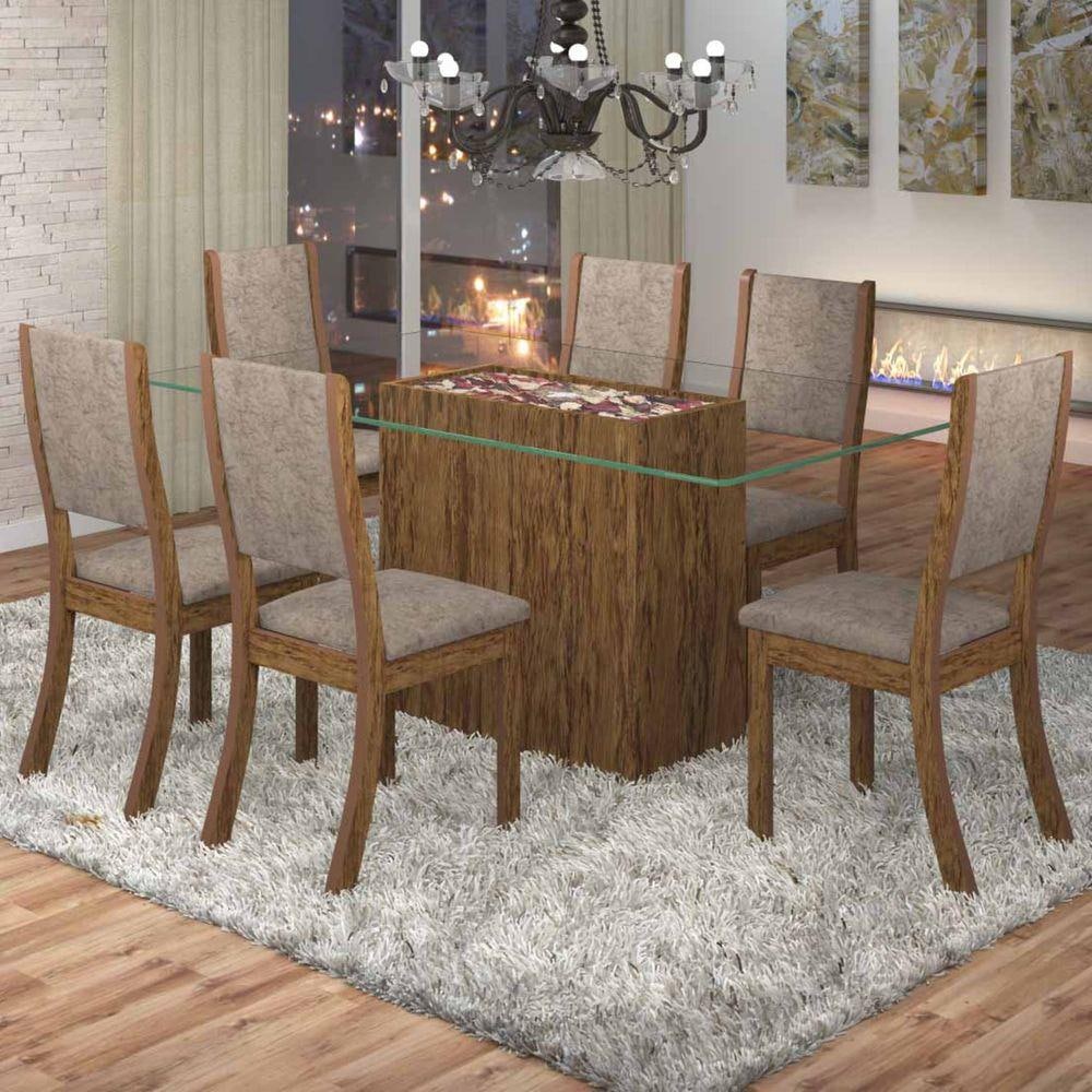 Conjunto Sala de Jantar Mesa Lina 6 Cadeiras Kiara Espresso Móveis Avelã/Canela