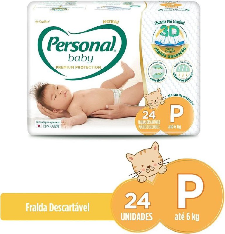 Fralda Baby Premium Protection Pequena, 24 Pads, Personal