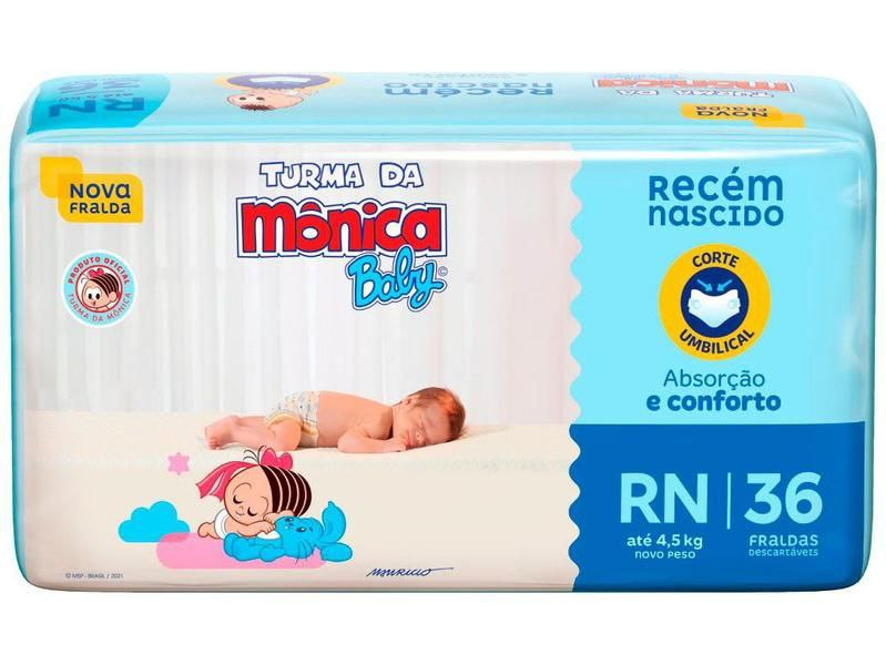 Fralda Turma da Mônica Baby Tam. RN até 4,5kg - 36 unidades