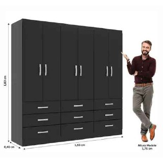 Guarda-Roupa Casal Bergamo 6 Portas 9 Gavetas Evidencia Móveis