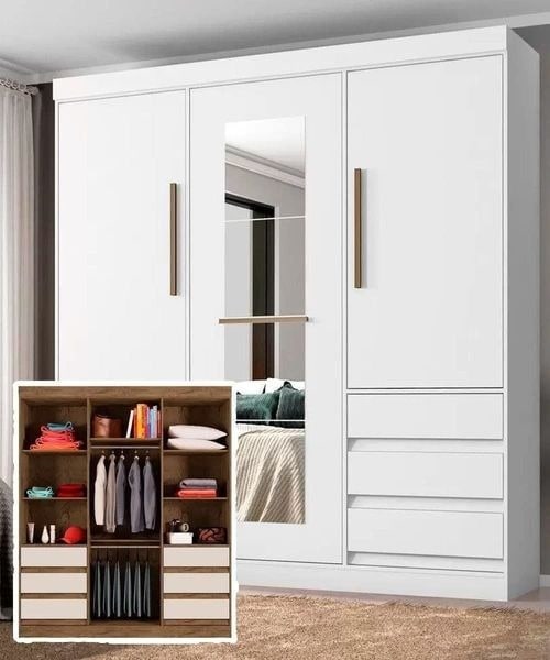 Guarda-roupa Casal com Espelho 3 Portas 6 Gavetas - E77020 Miami