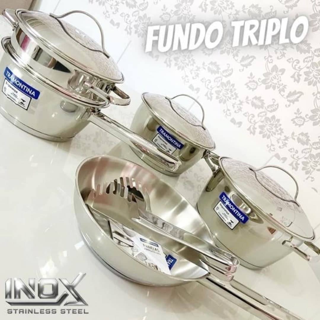 Jogo De Panelas Tramontina AÇo Inox Allegra 5 PeÇas Fundo Triplo Pegador De Massa Em 7104