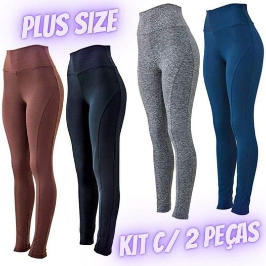 KIT 2 Leggings Plus Size Montaria Cós Alto