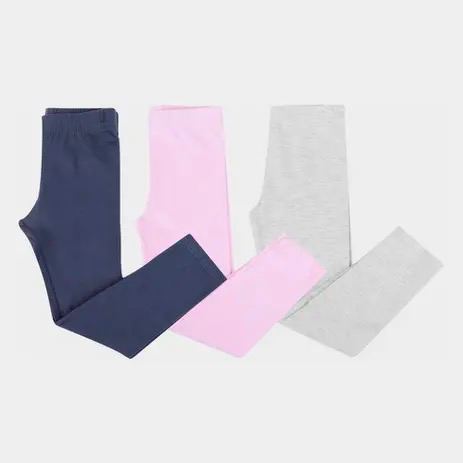 Kit Calça Legging Bebê Brandili Feminina 3 Peças