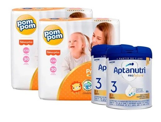 Kit Fórmula Aptanutri Profutura 3 com 800g 2 unidades + Pom Pom Derma Protek XXG 60 Unidades