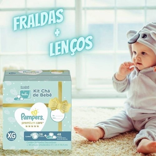 Kit Fralda Pampers Premium Care Xg 26 Unidades Lenços Umedecidos Aloe