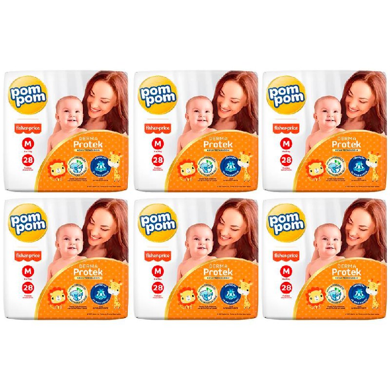 Kit Fralda Pom Pom Protek Derma Jumbo Tamanho M com 168 Unidades