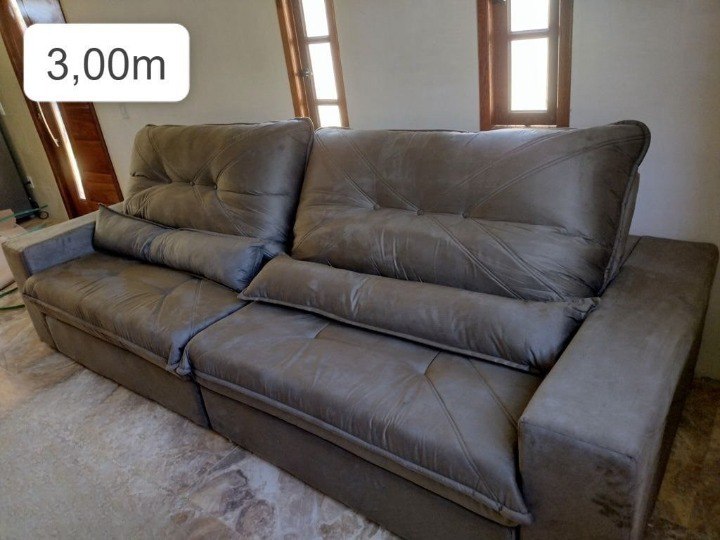 Sofá Retrátil/Reclinável Sevilha 3,00m Suede Veludo Tabaco c/ Molas Ensacadas - King House*