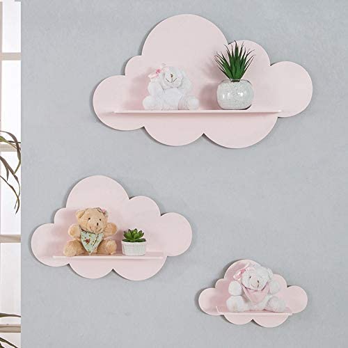Trio De Nichos Modelo Nuvem Em Mdf Quarto De Bebê Rosa