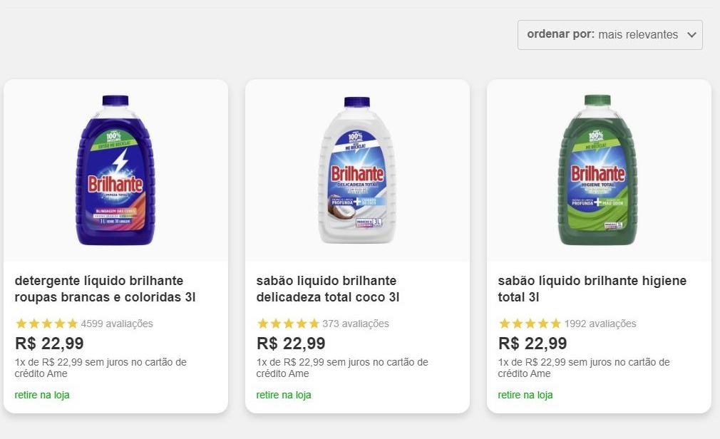 DETERGENTE LÍQUIDO BRILHANTE ROUPAS 3L
