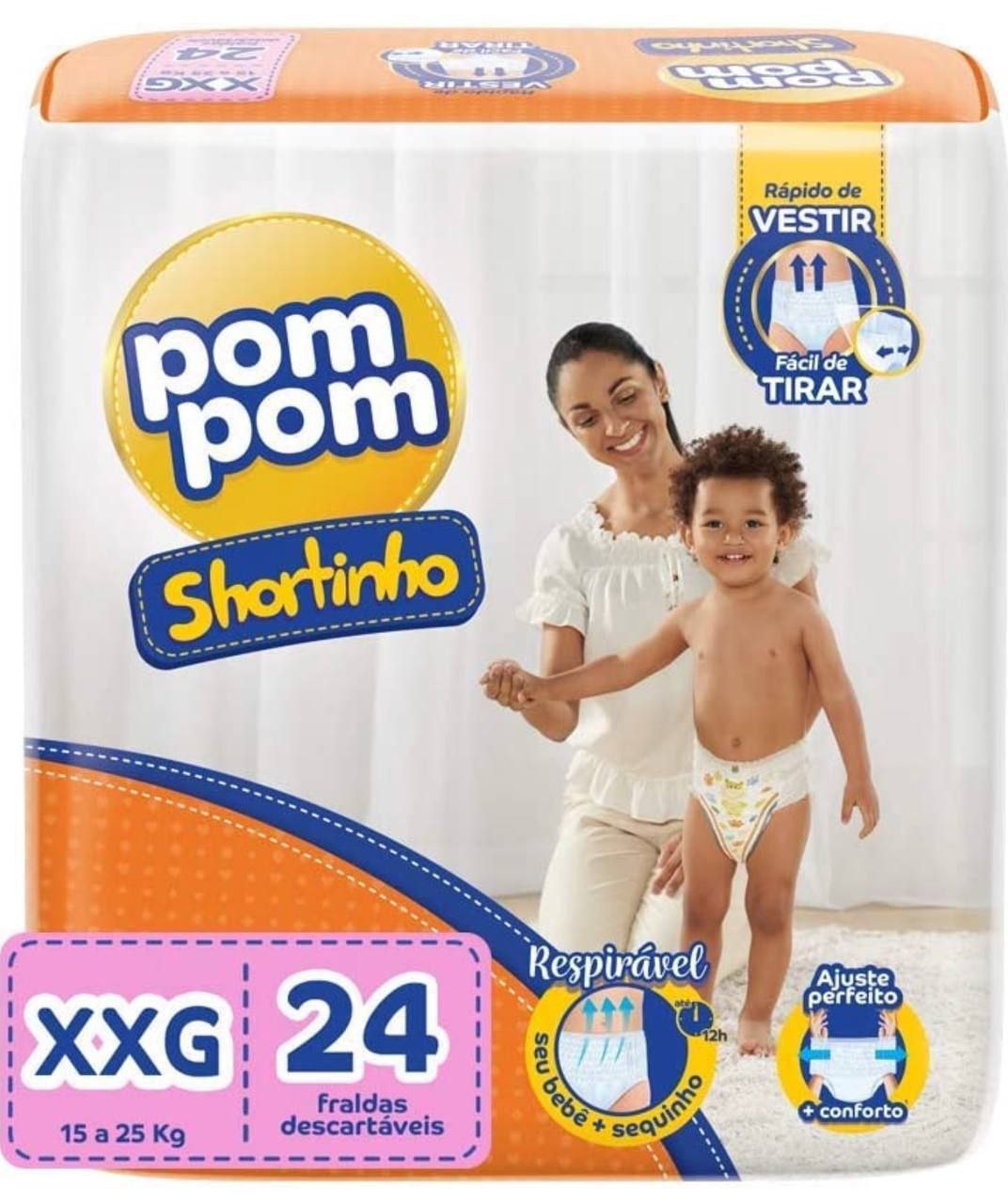 Fralda Calça PomPom Shortinho, XXG com 24