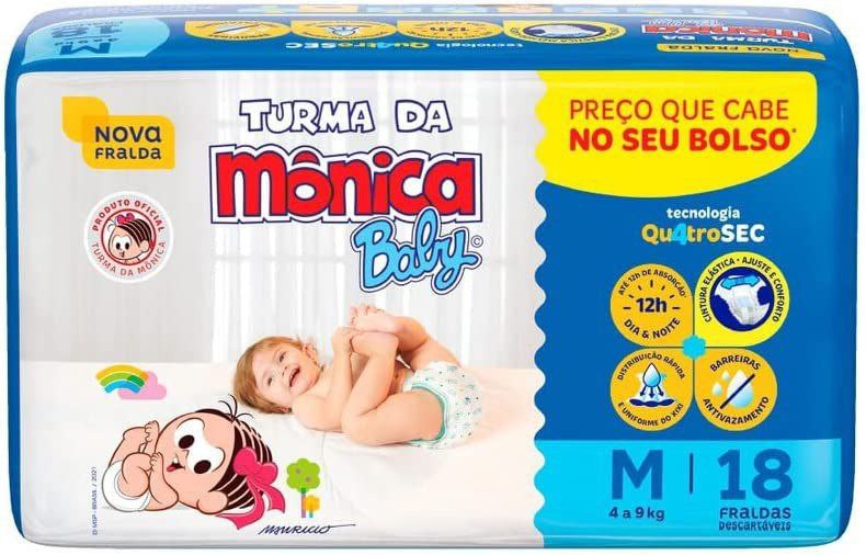Fralda Turma da Monica Baby Jumbinho M 18 Unidades, Turma da Mônica Baby, Azul, M