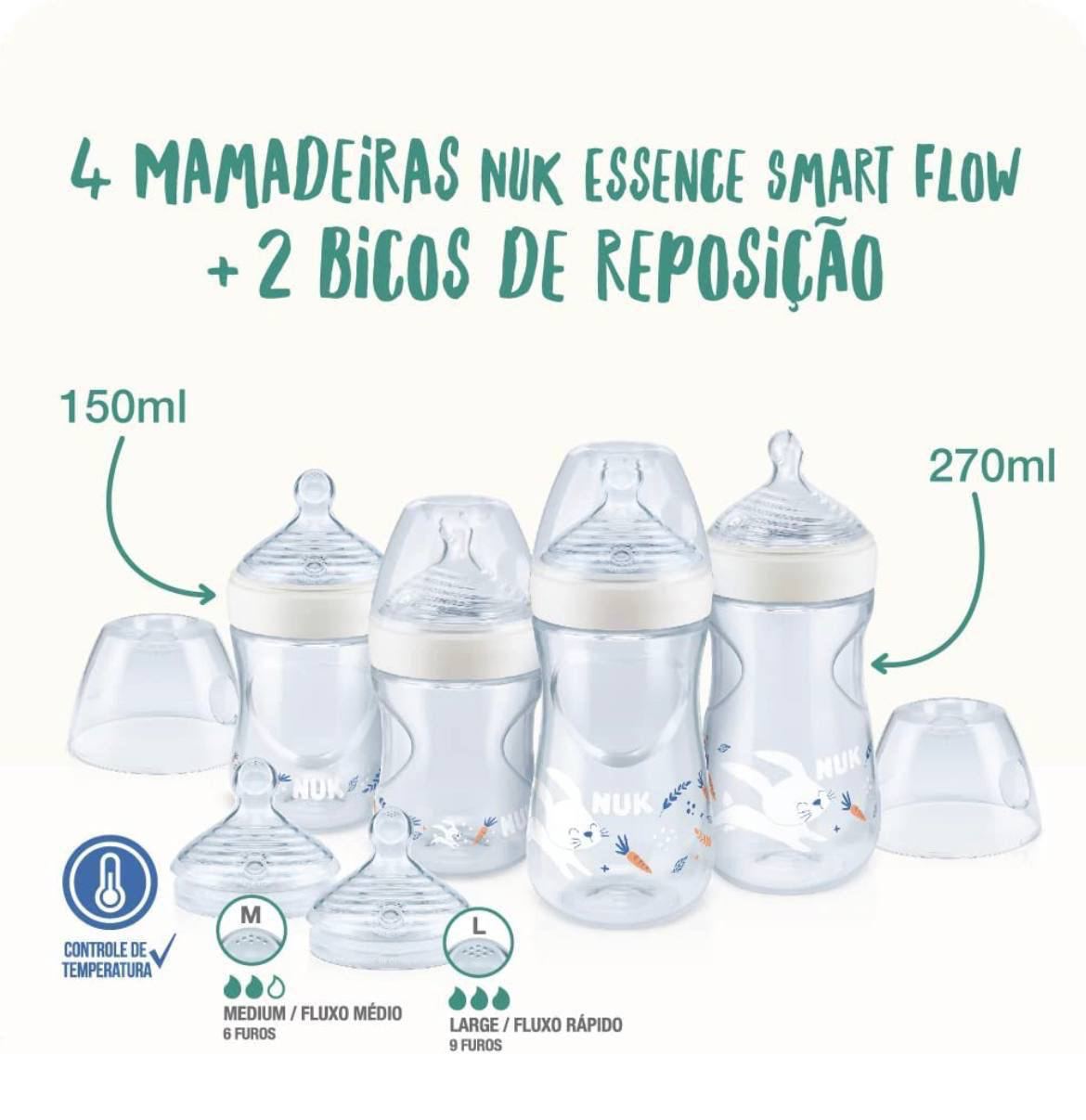 Kit Starter Mamadeiras e Bicos Anticólica Essence Smart Flow 150 e 270ml NUK - Branco
