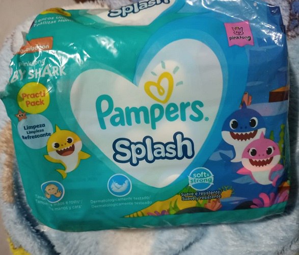 Lenços Umedecidos Pampers Splashers Baby Shark 192 Unidades