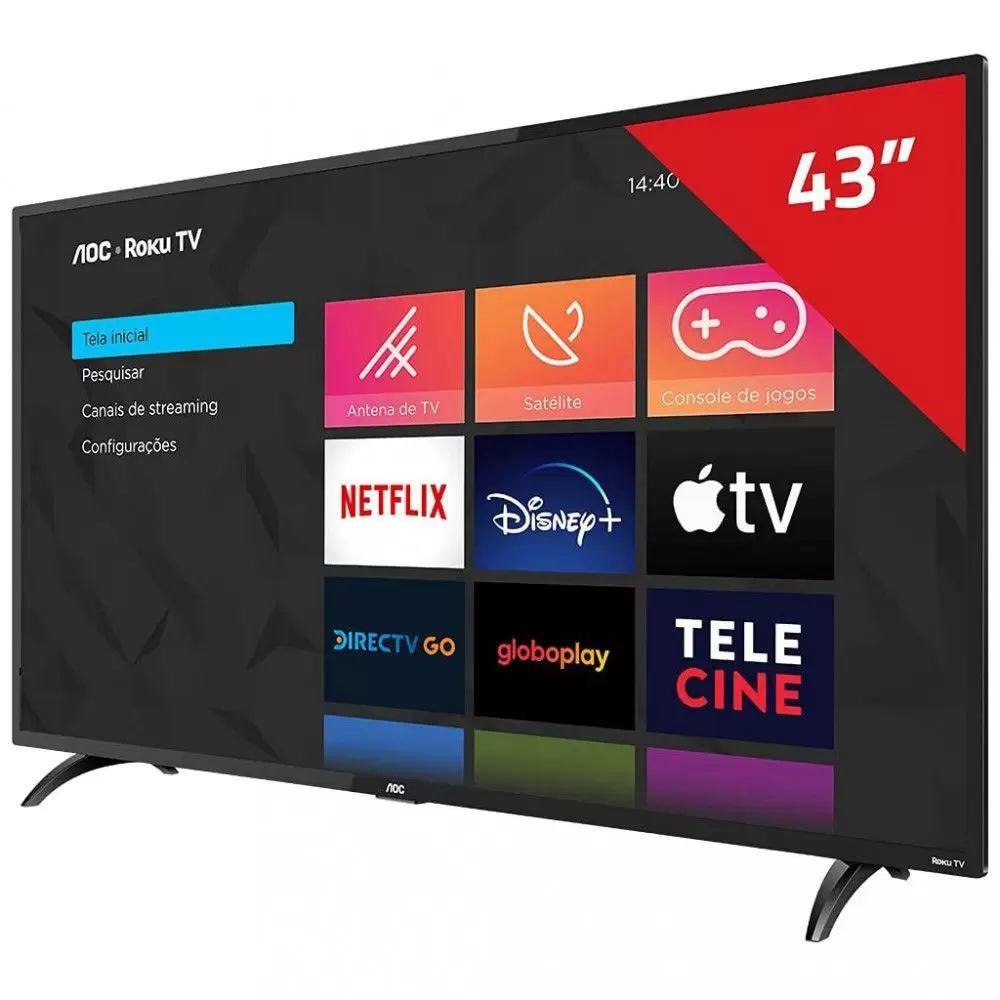 Smart TV LED 43" Full HD AOC ROKU TV FHD 43S5195/78G, Wi-Fi, 3 HDMI, 1 USB, Wifi, Conversor Digital