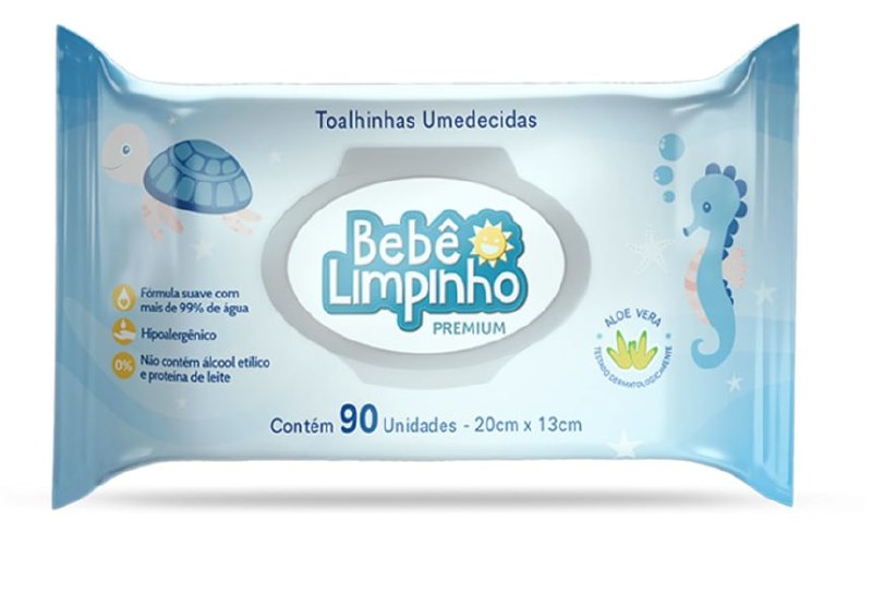 Toalha Umedecida Bebê Limpinho Premium 90 Unidades