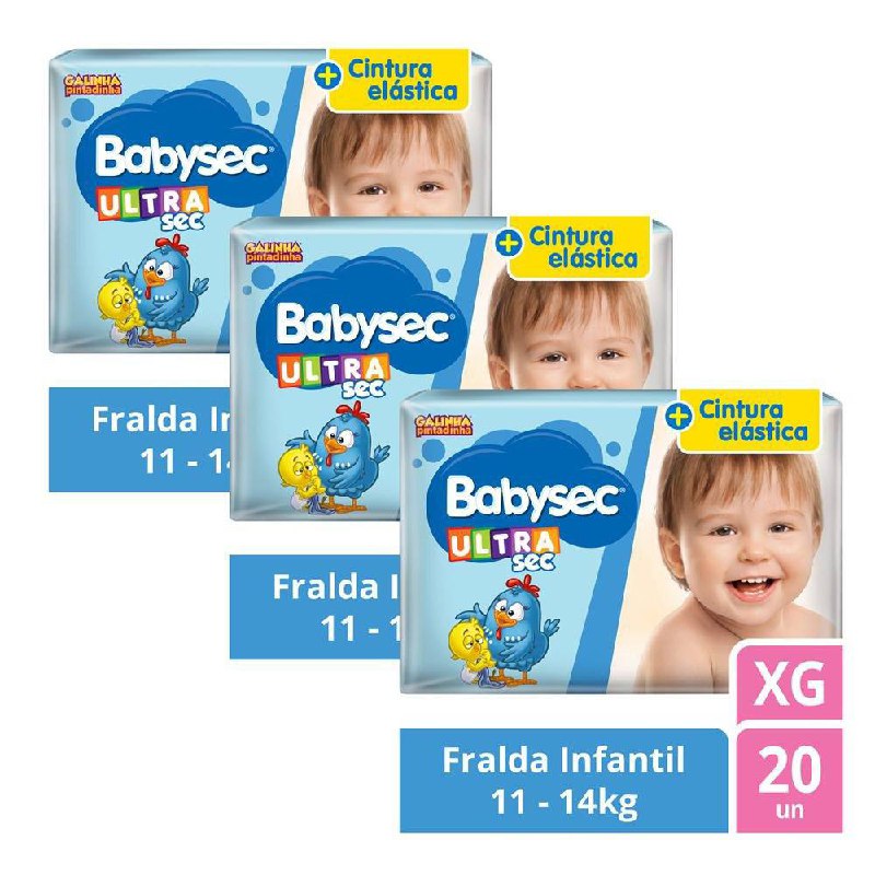 Fralda Babysec UltraSec Galinha Pintadinha XG - Kit com 60 Unidades