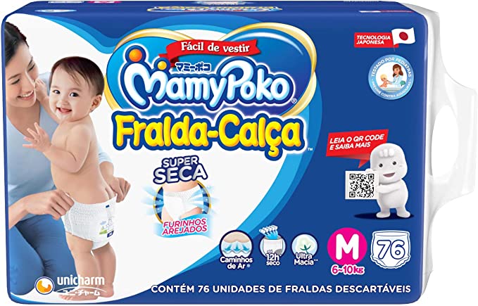 Fralda-Calça Super Seca MamyPoko Tamanho M, 76 unidades*
