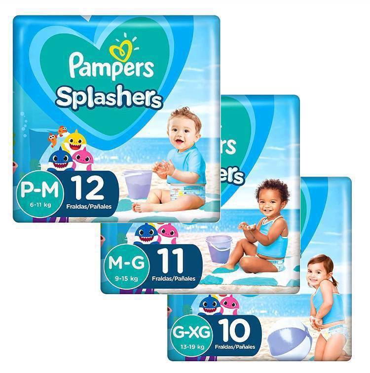 Fralda para Água Pampers Splashers Baby Shark Tamanho XG  11unidades