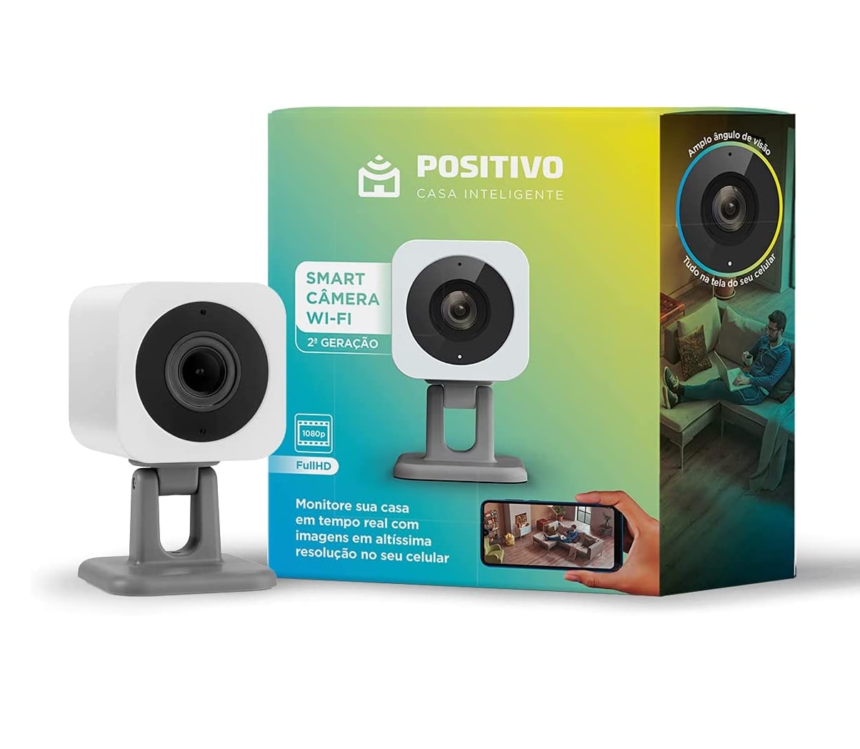 Smart Câmera Wi-Fi Positivo Casa Inteligente, 1080p Full HD, Áudio bidirecional, detecção de movimentos, visão noturna, Compatível com Alexa