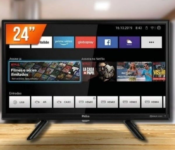 Smart Tv Philco 24" Resolução Em Hd Fast Smart Com Processador Quadcore - Ptv24g50sn Led