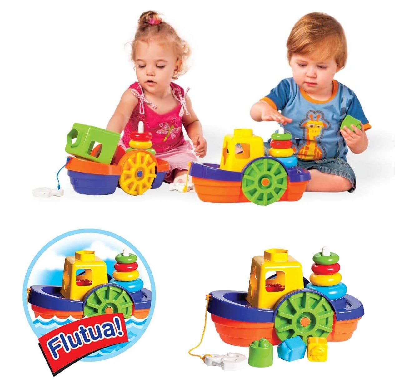 Brinquedo Educativo Barco Didático com Blocos e Ancho, Merco Toys