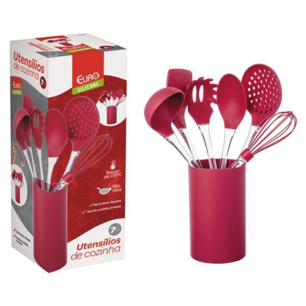 Conjunto de Gadgets de Silicone com Cabo Acrílico 7 Peças Euro Vermelho