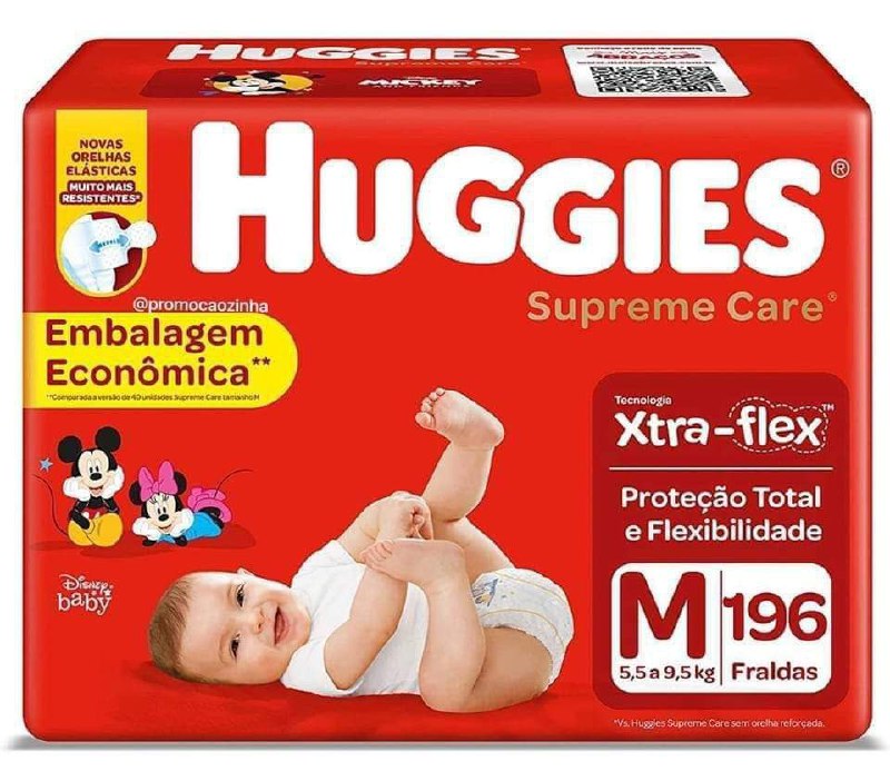 Fralda Huggies Supreme Care M 196 unidades