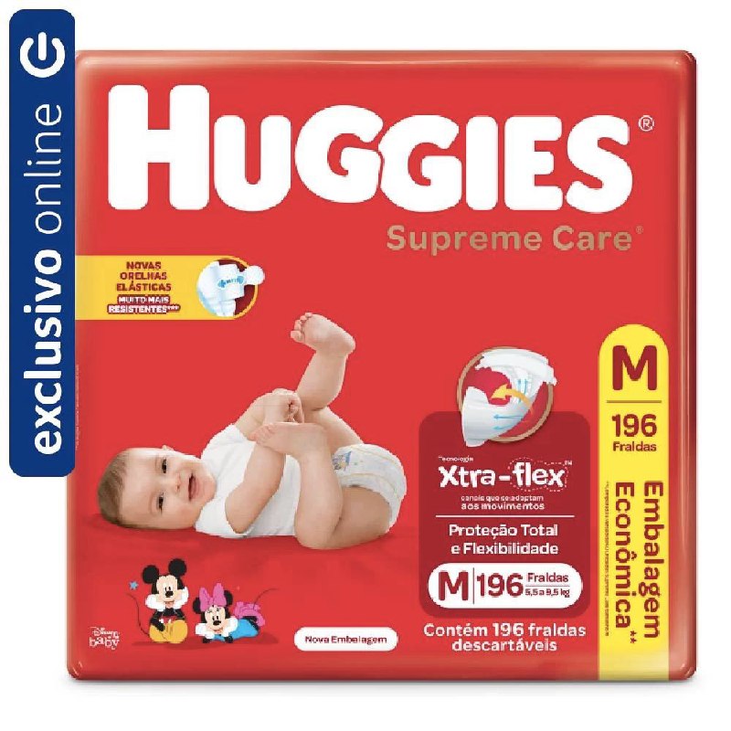 Fralda Huggies Supreme Care Ultra M Com 196 Unidades