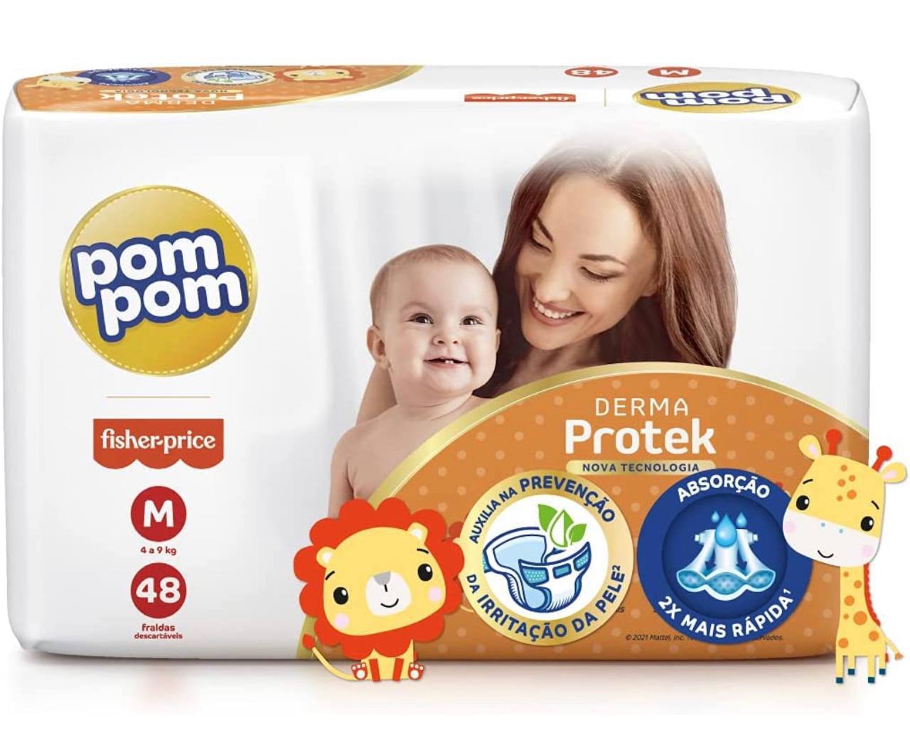 Fralda Pom Pom Derma Protek M com 48 Unidades