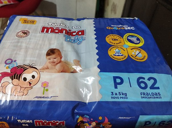 Fralda Turma da Mônica Baby Mega P 62 Unidades