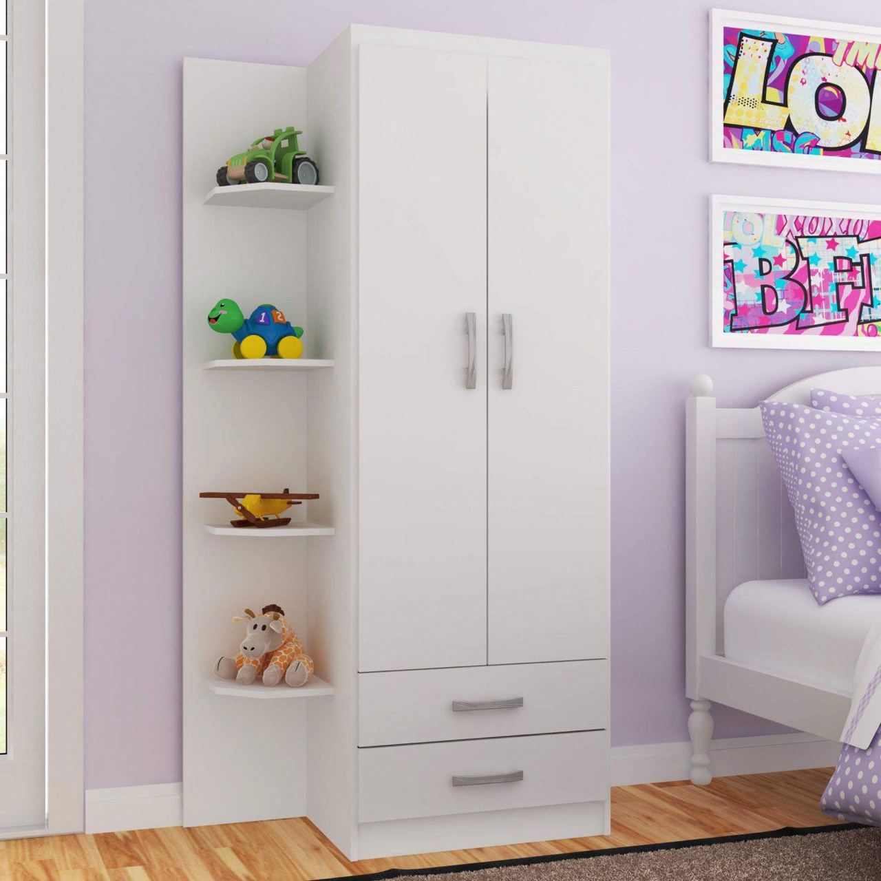 Guarda-Roupa Infantil 2 Portas 2 Gavetas com 4 Prateleiras Externas Espresso Móveis