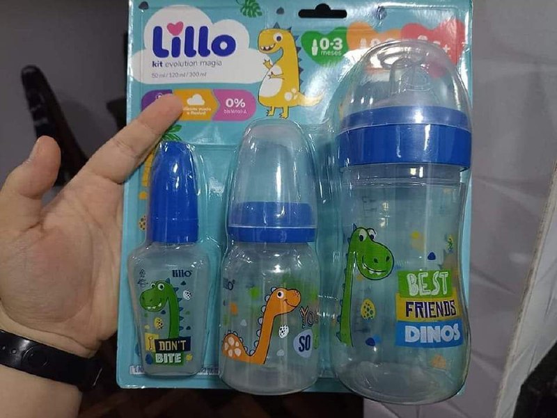 Kit 3 Mamadeiras Evolution Magia 50/120/300ml Dino - Lillo