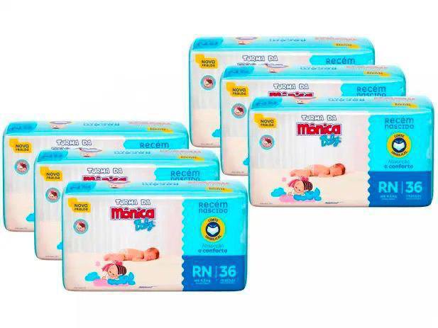 Kit 6 pacotes - Fralda Turma da Mônica Baby Tam. RN com 36 cada (216 no total)