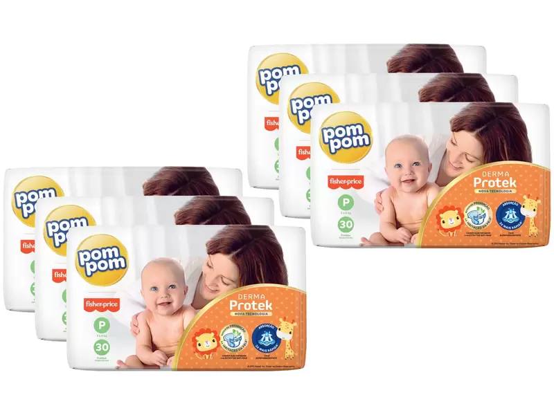 Kit Fralda Pom Pom Fisher-Price Derma Protek - 6 Pacotes (180 unidades)