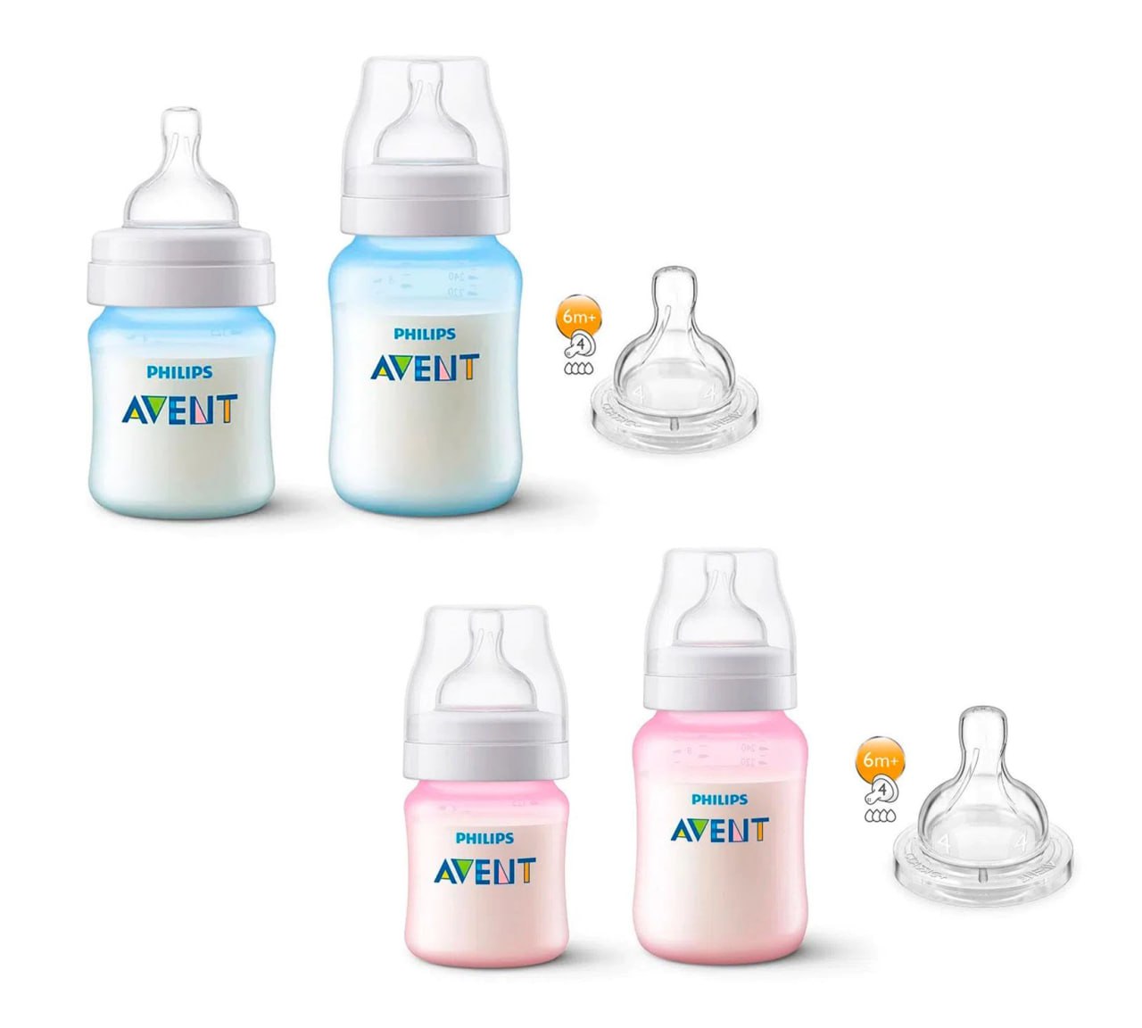Kit Mamadeiras Philips Avent Anti-Colic 125ml e 260ml + Bico Extra